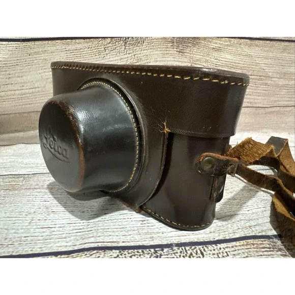 Vintage Brown Leather Film Camera Case with Strap Germany for Leica